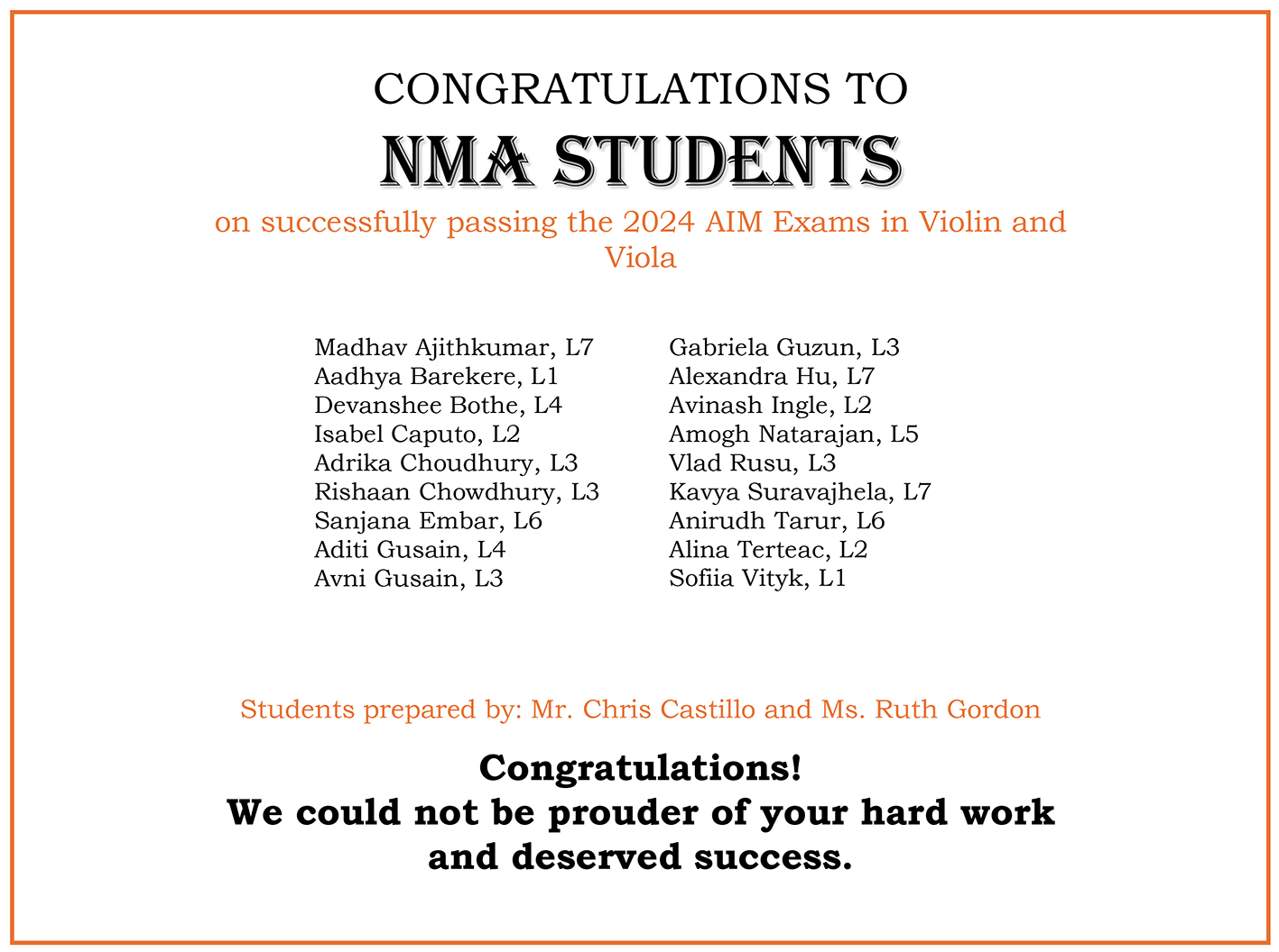 Congratulations AIM Exams in Strings