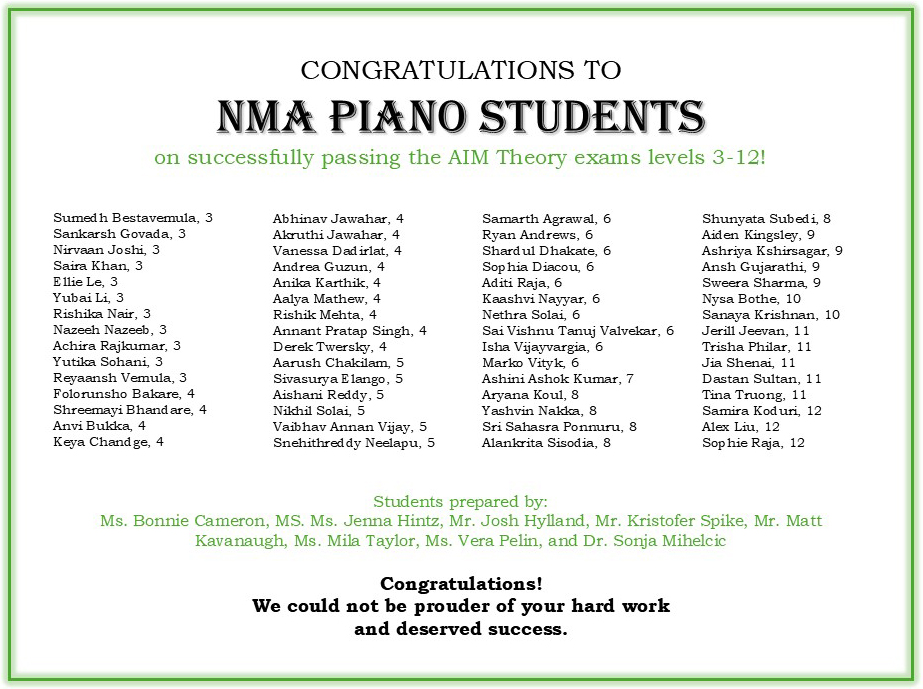 Congratulations AIM Students Levels 3-12