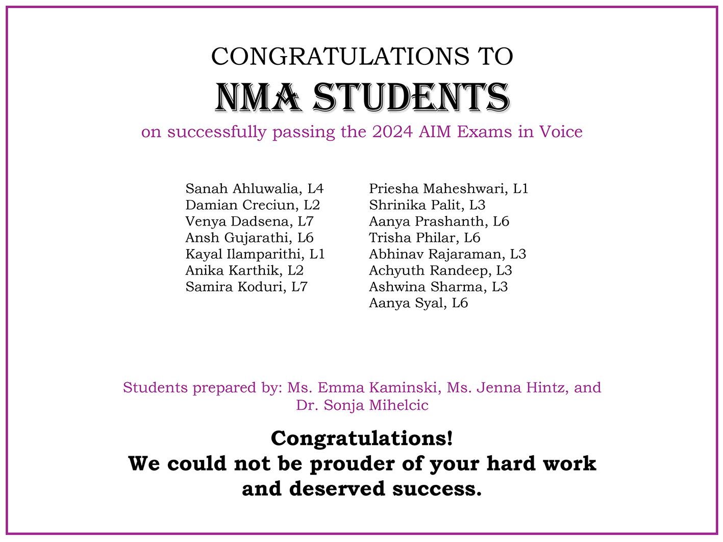 Congratulations AIM exams in Voice